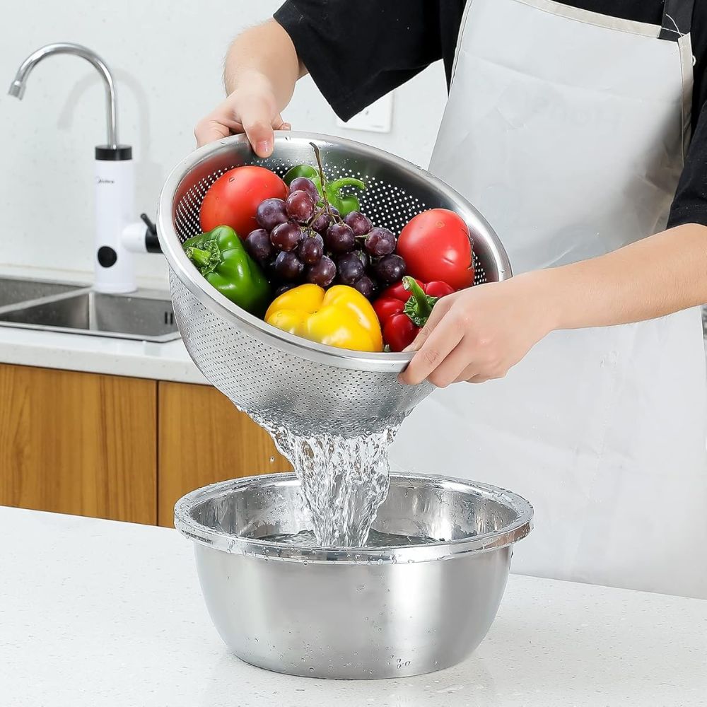 304 Stainless Steel Fine Mesh Colander & Mixing Bowl (Set of 2)