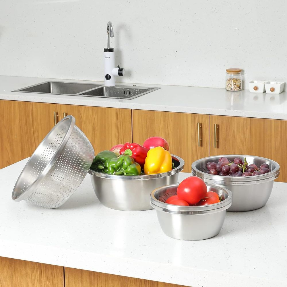 304 Stainless Steel Fine Mesh Colander & Mixing Bowl (Set of 2)