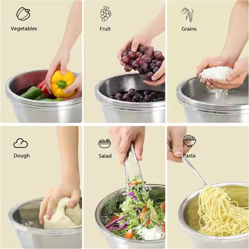 304 Stainless Steel Fine Mesh Colander & Mixing Bowl (Set of 2)