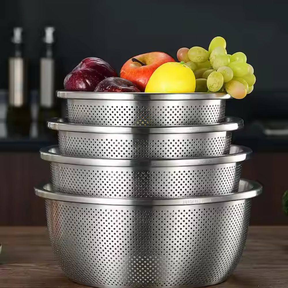 304 Stainless Steel Fine Mesh Colander & Mixing Bowl (Set of 2)