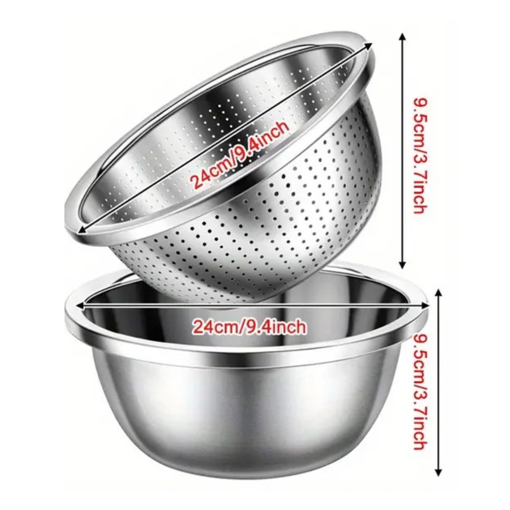 304 Stainless Steel Fine Mesh Colander & Mixing Bowl (Set of 2)