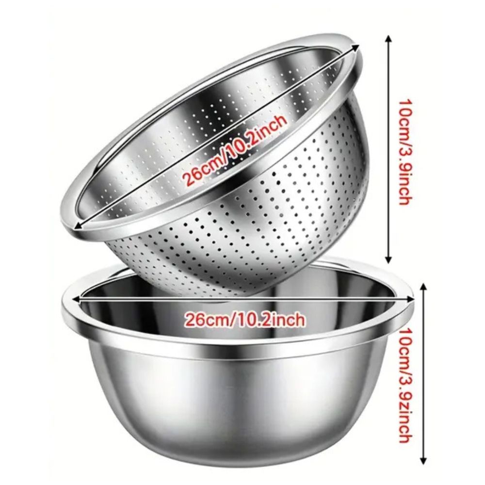 304 Stainless Steel Fine Mesh Colander & Mixing Bowl (Set of 2)