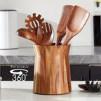 360° Rotating Acacia Wood Utensil Holder (6" & 7" Sizes)