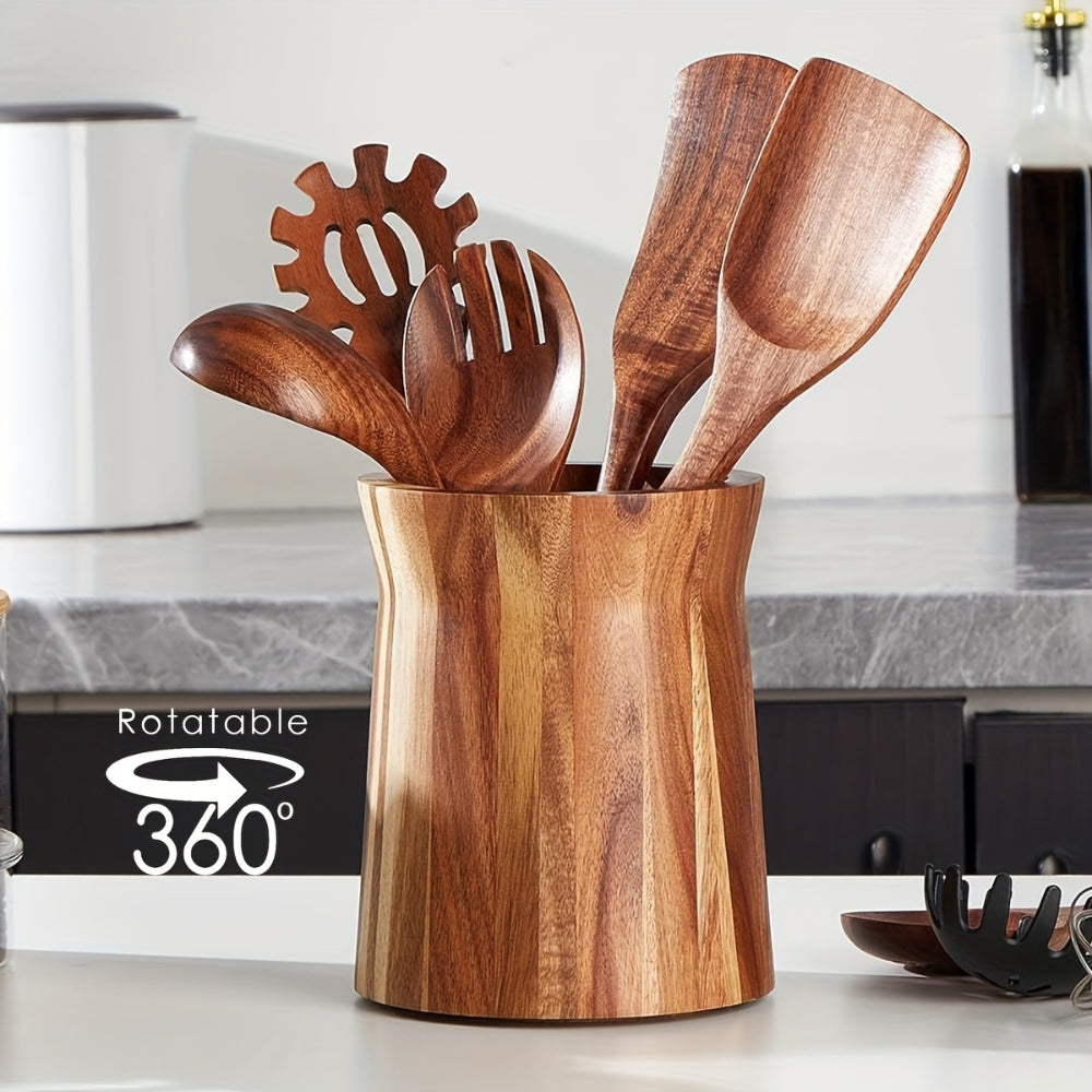 360° Rotating Acacia Wood Utensil Holder (6" & 7" Sizes)