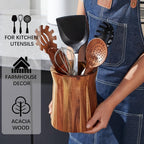 360° Rotating Acacia Wood Utensil Holder (6" & 7" Sizes)