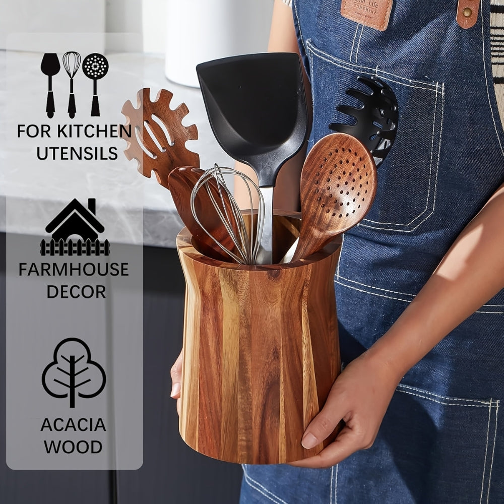 360° Rotating Acacia Wood Utensil Holder (6" & 7" Sizes)