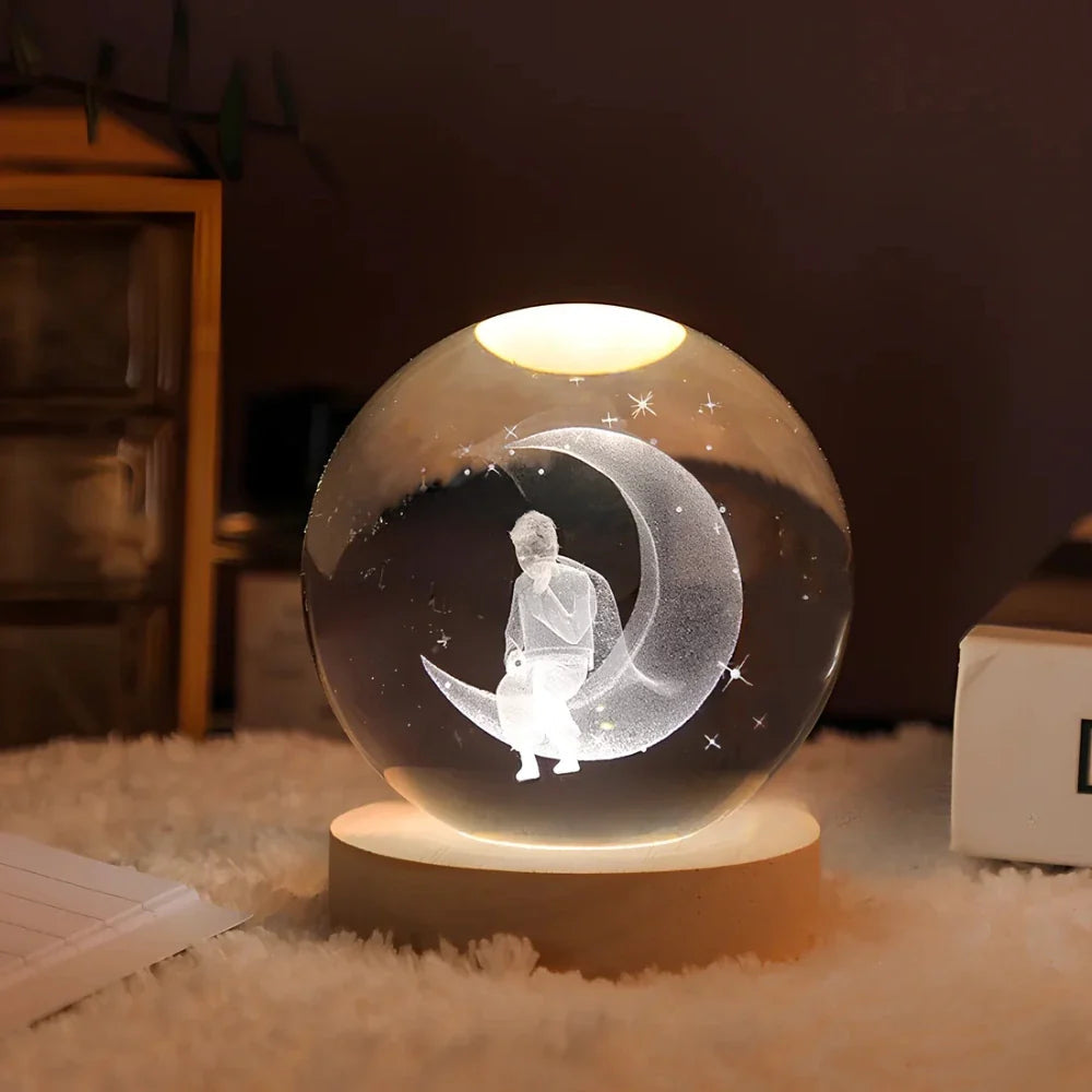 3D Engraved Crystal Ball LED Lamp (USB-Powered)
