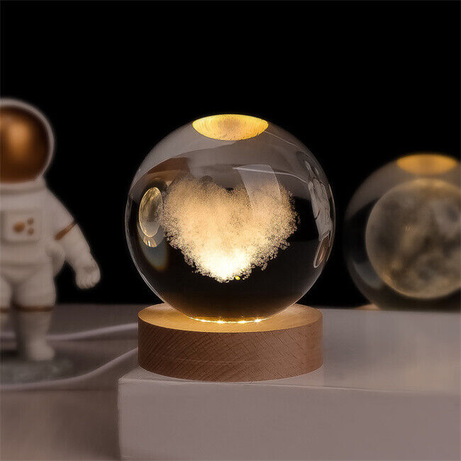 3D Engraved Crystal Ball LED Lamp (USB-Powered)