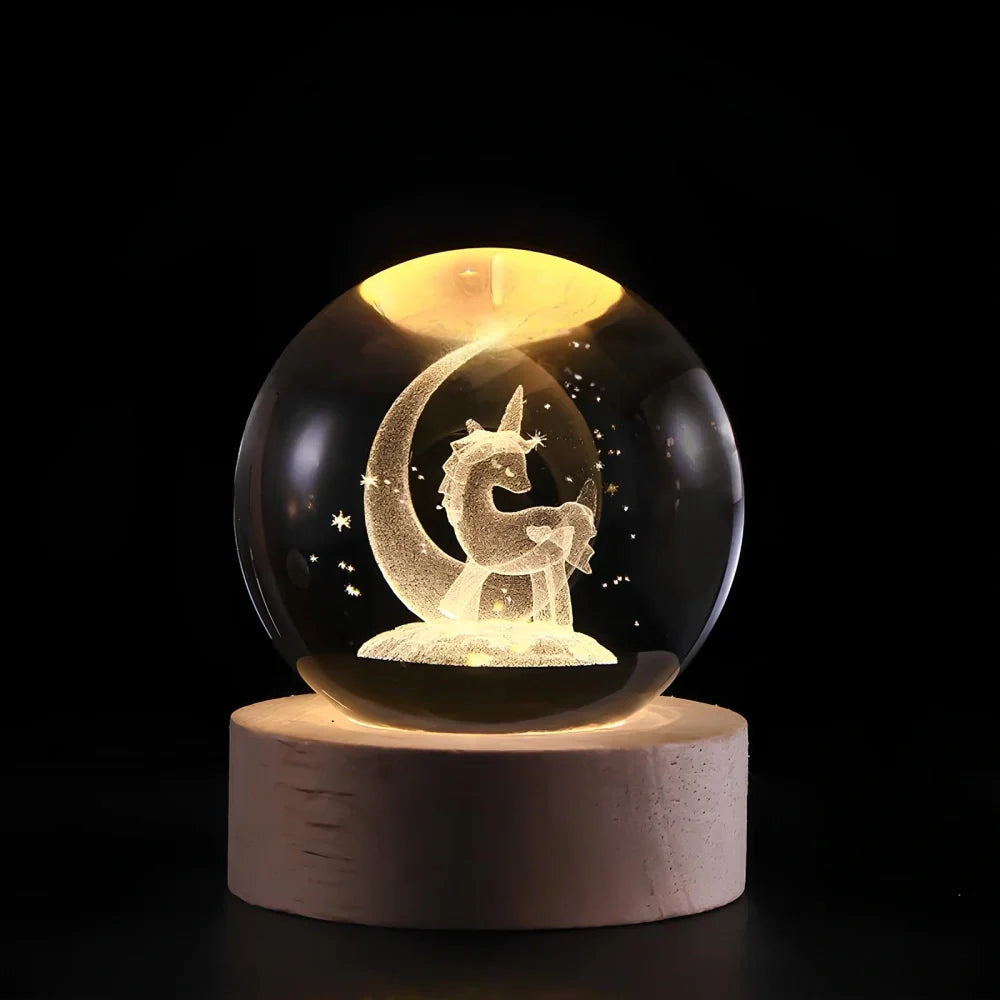 3D Engraved Crystal Ball LED Lamp (USB-Powered)