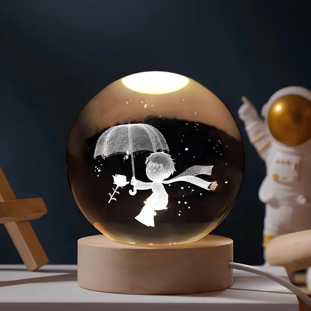 3D Engraved Crystal Ball LED Lamp (USB-Powered)