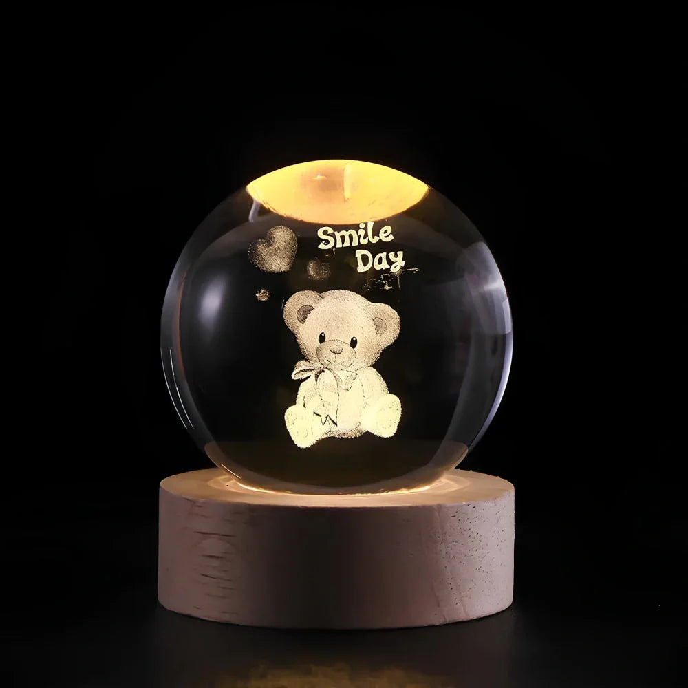 3D Engraved Crystal Ball LED Lamp (USB-Powered)