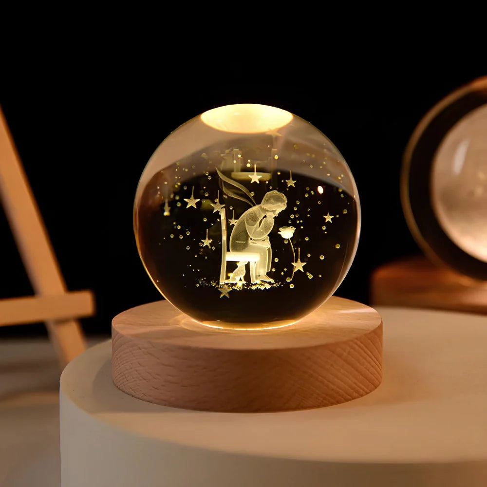 3D Engraved Crystal Ball LED Lamp (USB-Powered)