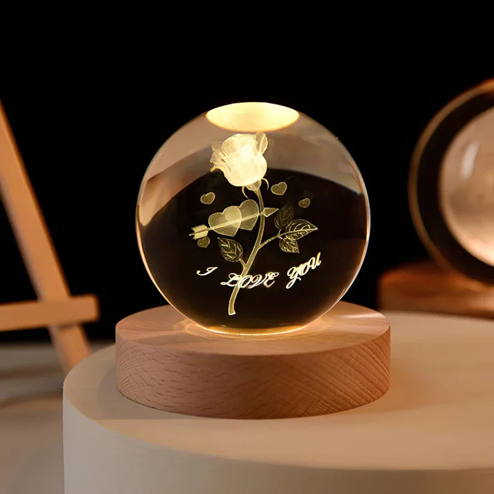 3D Engraved Crystal Ball LED Lamp (USB-Powered)