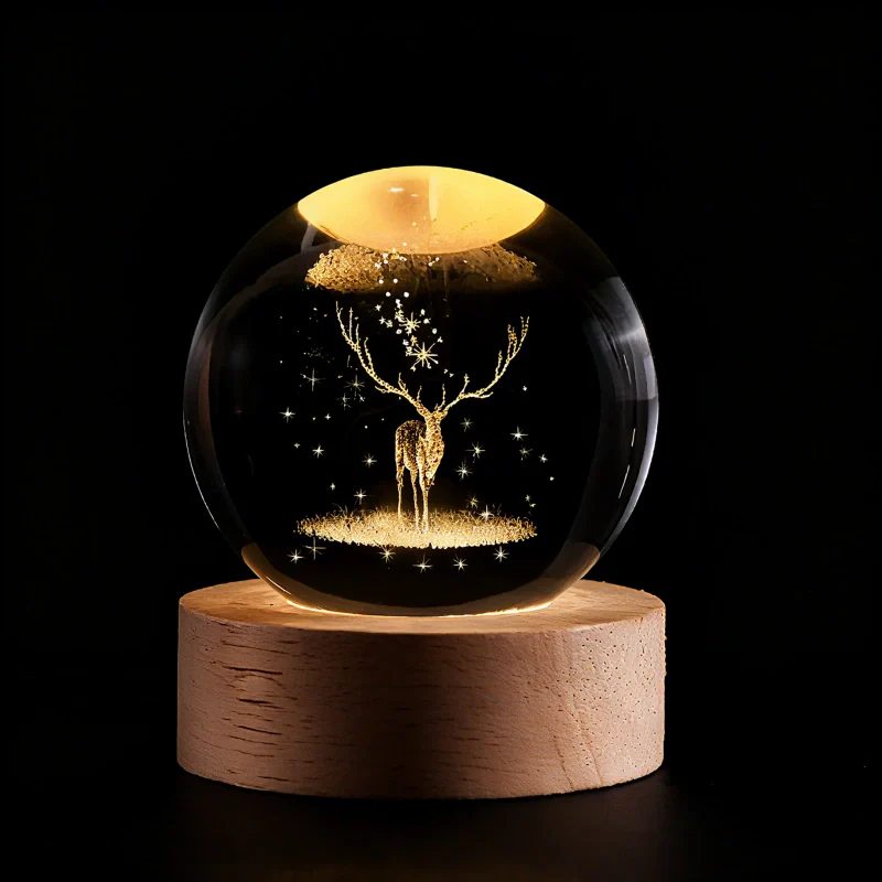 3D Engraved Crystal Ball LED Lamp (USB-Powered)