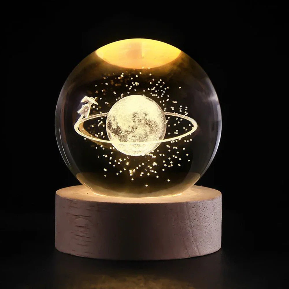 3D Engraved Crystal Ball LED Lamp (USB-Powered)