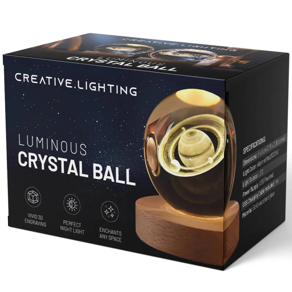 3D Engraved Crystal Ball LED Lamp (USB-Powered)