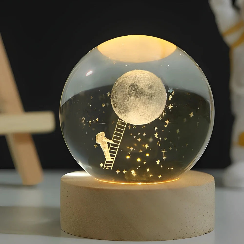 3D Engraved Crystal Ball LED Lamp (USB-Powered)