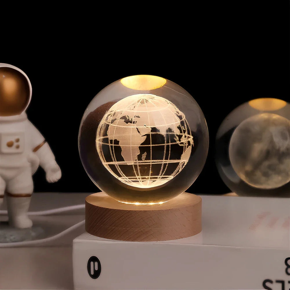 3D Engraved Crystal Ball LED Lamp (USB-Powered)