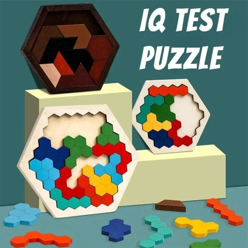 3D Hexagonal Puzzle Natural Wood 12 Blocks 120 Challenges