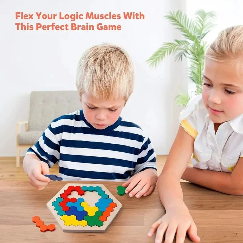 3D Hexagonal Puzzle Natural Wood 12 Blocks 120 Challenges