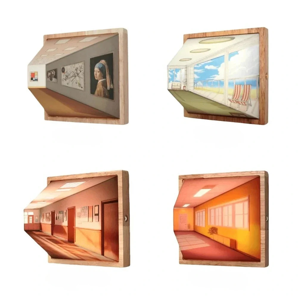 3D Illusion Art Light Rechargeable Touch Control Solid Wood Base