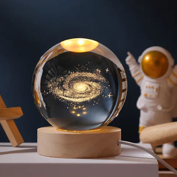3D Laser-Engraved Crystal Sphere Night Light (USB-Powered)