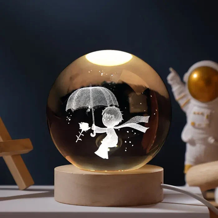 3D Laser-Engraved Crystal Sphere Night Light (USB-Powered)