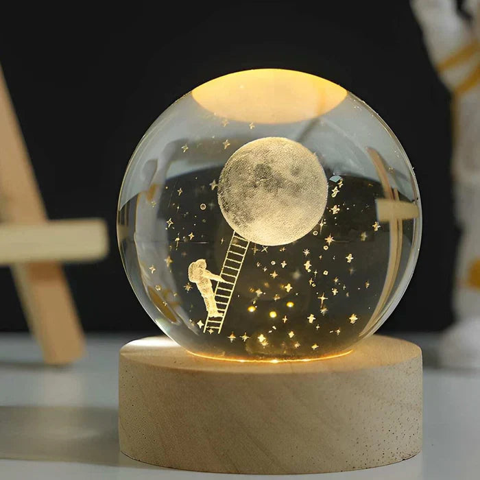 3D Laser-Engraved Crystal Sphere Night Light (USB-Powered)
