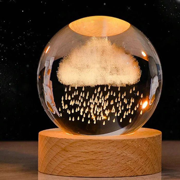 3D Laser-Engraved Crystal Sphere Night Light (USB-Powered)