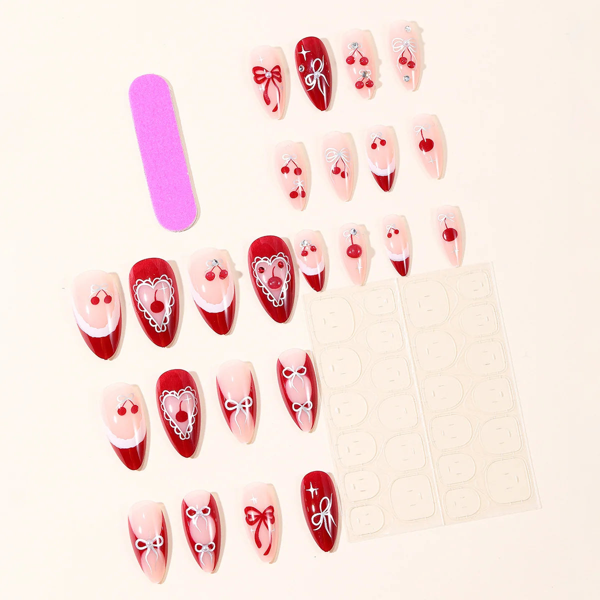 3D Nail Art Set Red Pearls & Bows
