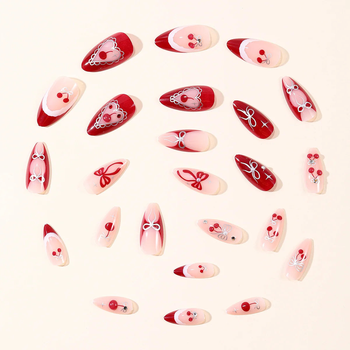 3D Nail Art Set Red Pearls & Bows