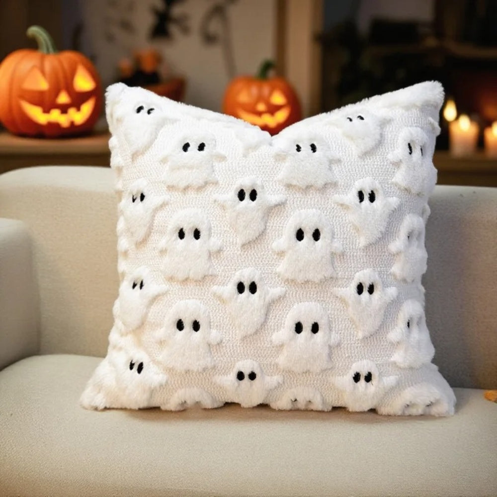 3D Plush & Microfiber Ghost Cushion Cover (Machine Washable)