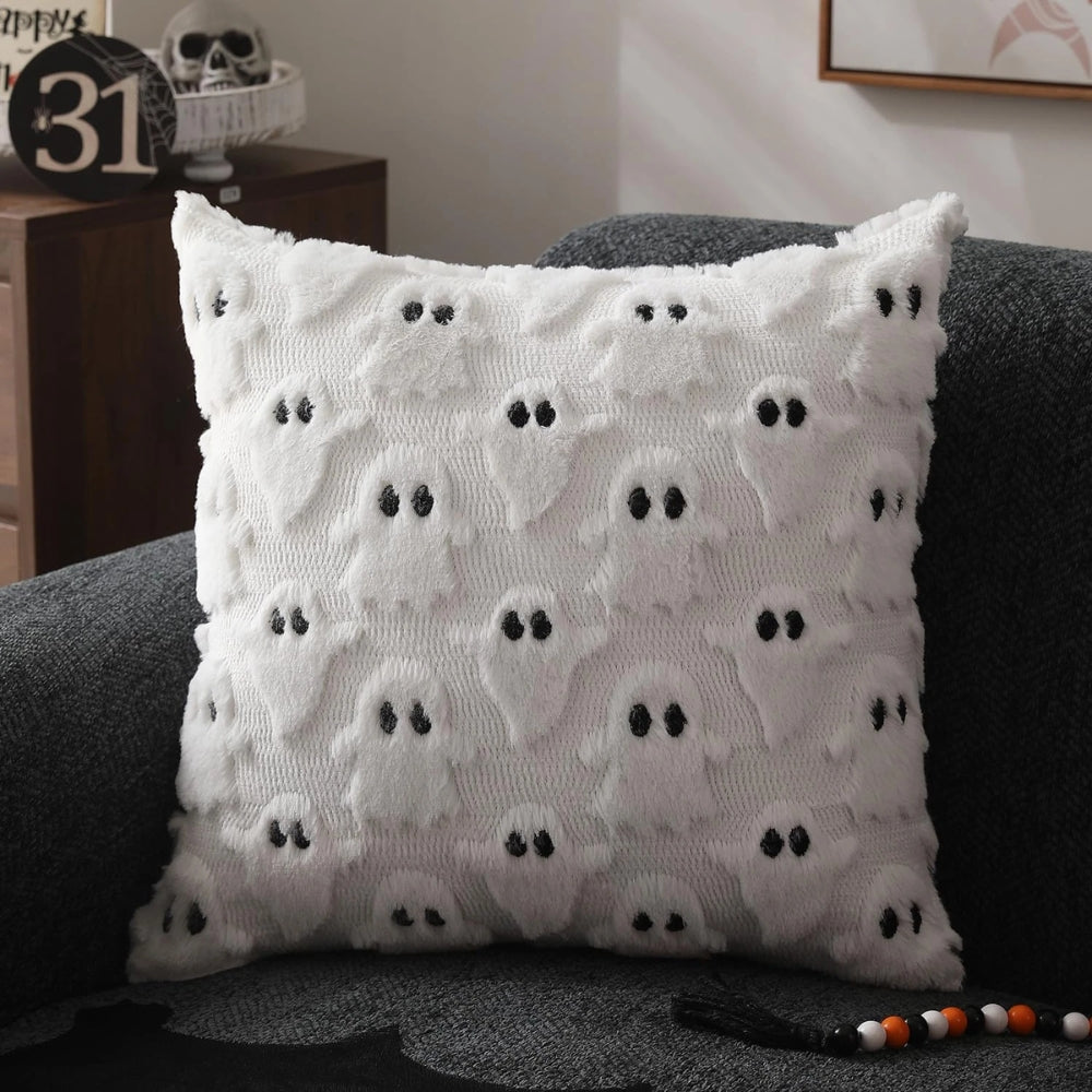 3D Plush & Microfiber Ghost Cushion Cover (Machine Washable)