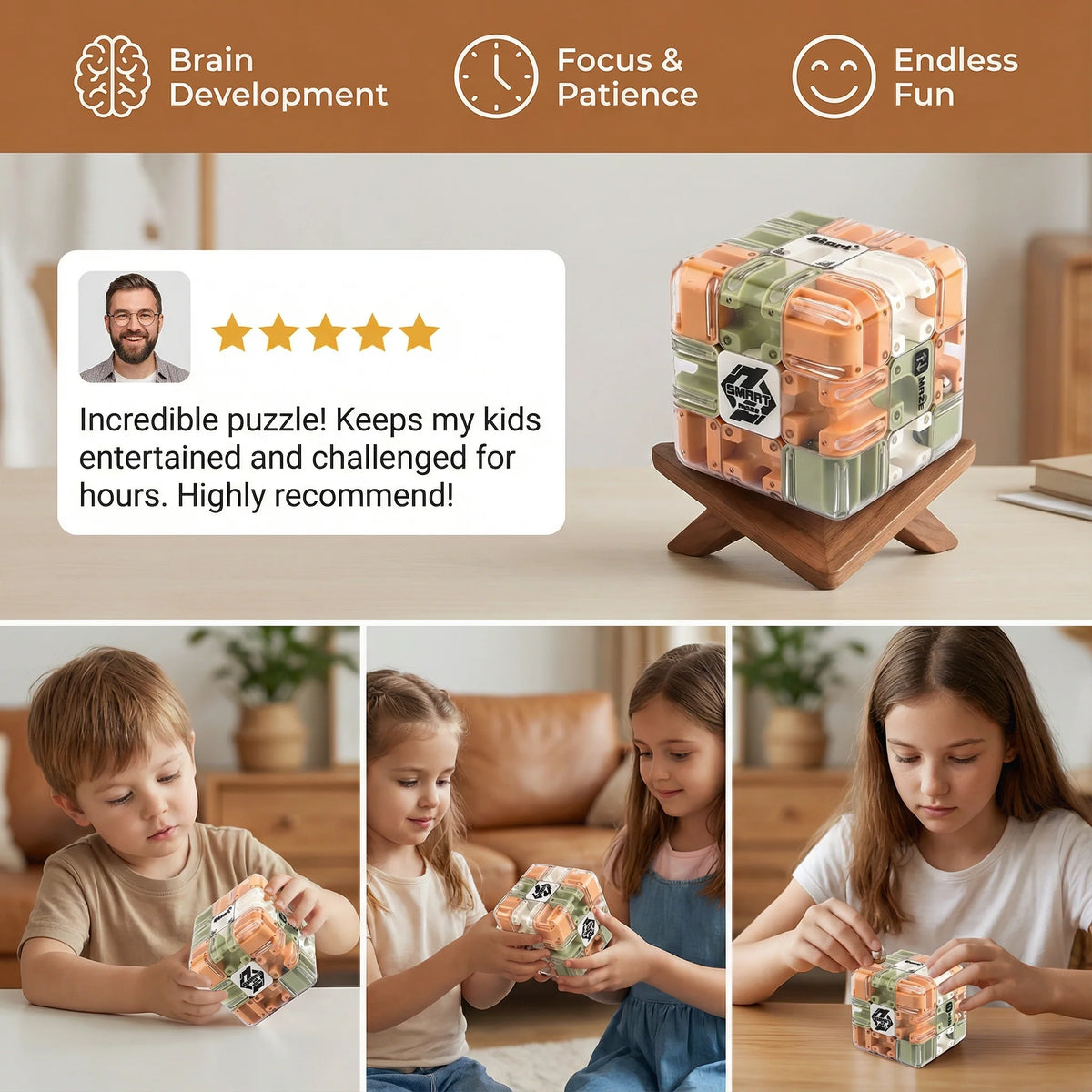 3D Puzzle Cube Clear Maze & Sealed Metal Ball