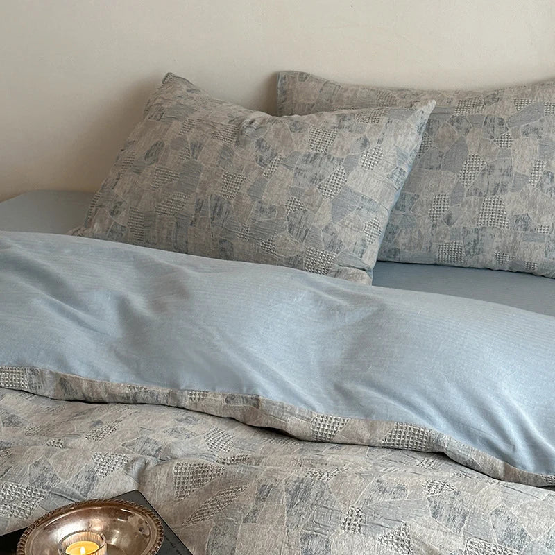4-Piece Bedding Set Linen-Cotton Geometric Patchwork