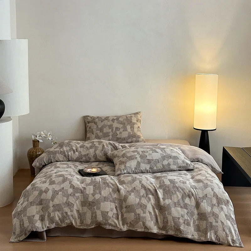 4-Piece Bedding Set Linen-Cotton Geometric Patchwork