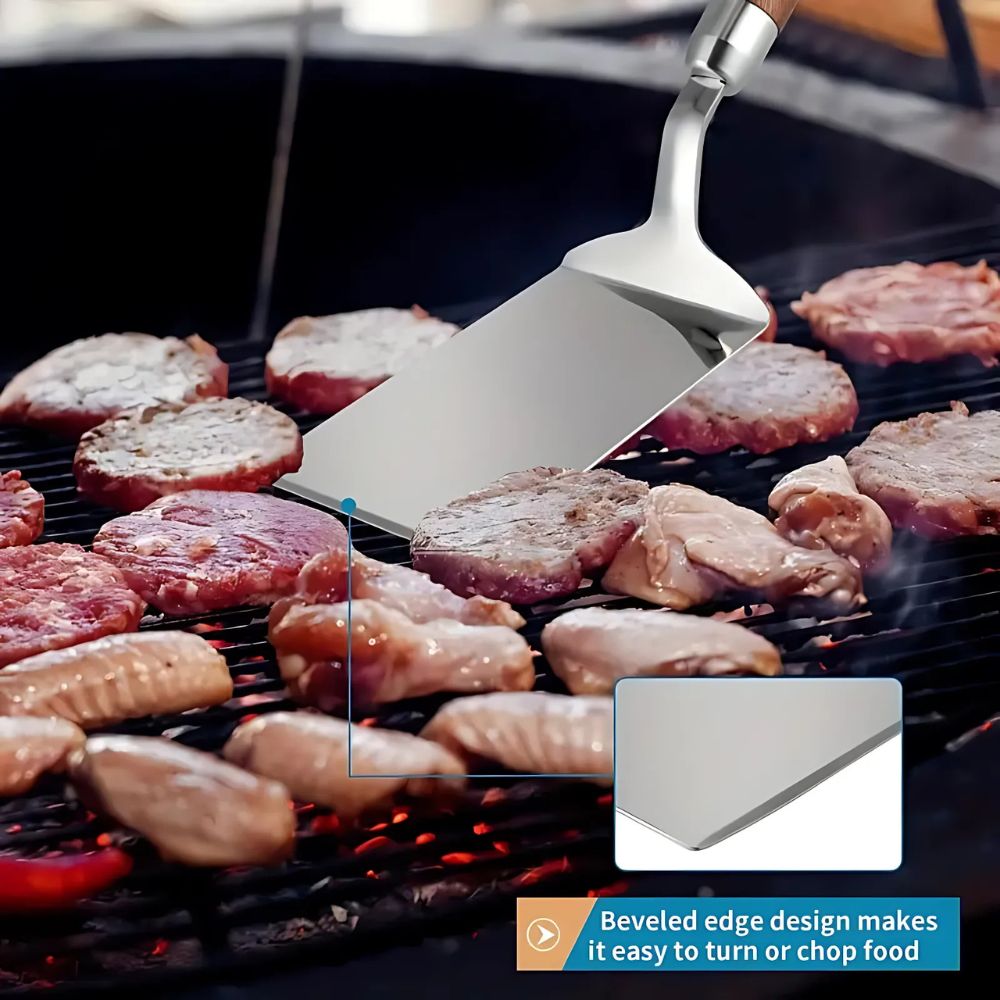 430 Stainless Steel Head & Heat-Resistant Wood Handle Spatula