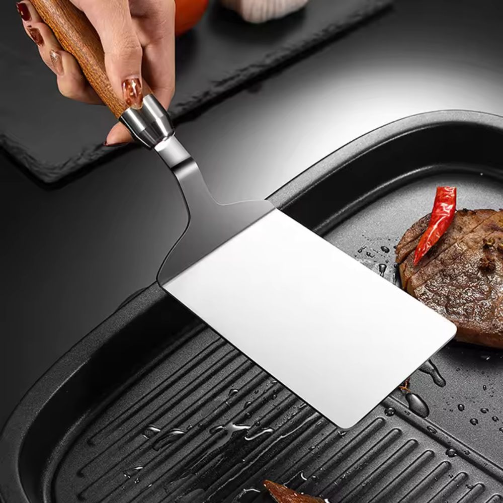 430 Stainless Steel Head & Heat-Resistant Wood Handle Spatula