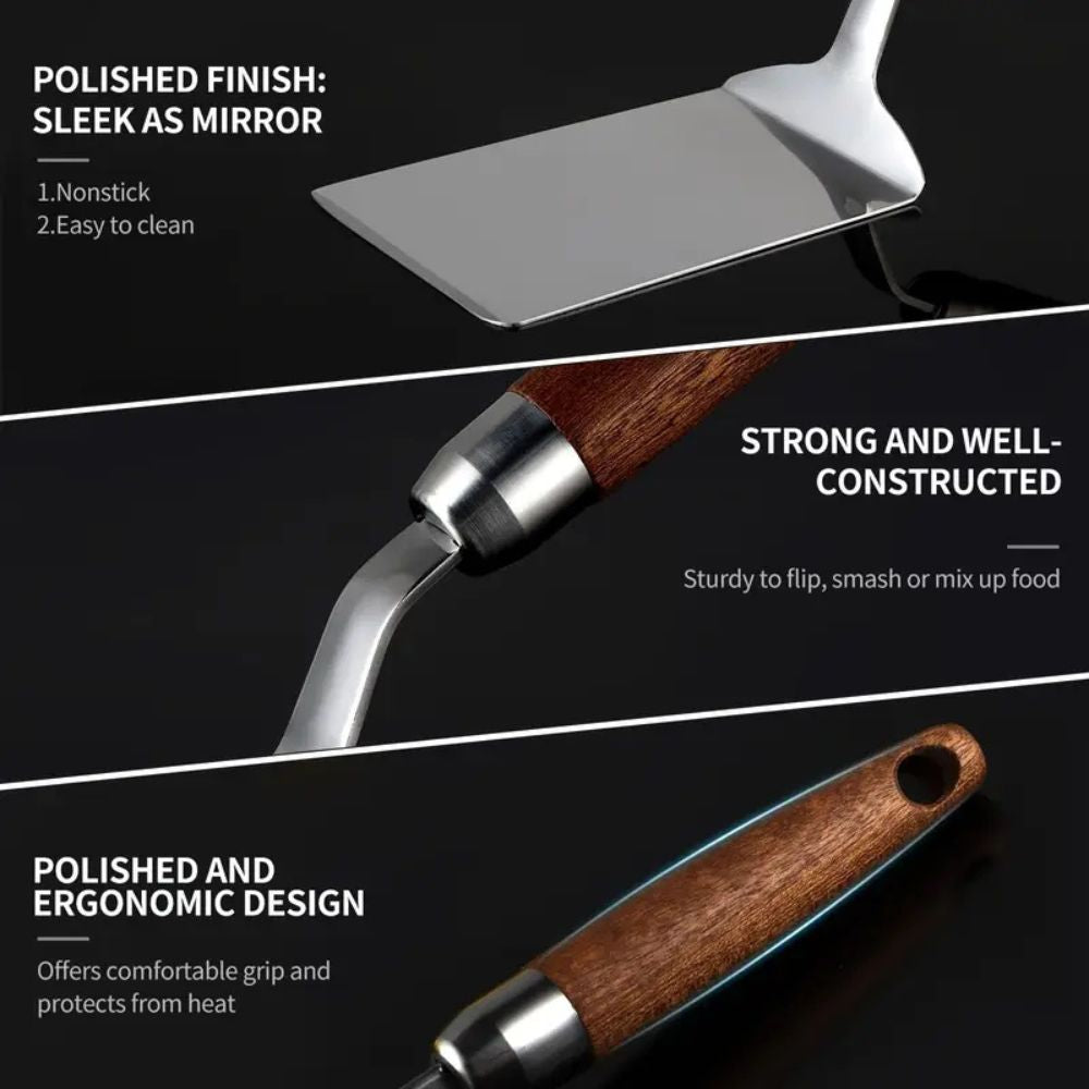 430 Stainless Steel Head & Heat-Resistant Wood Handle Spatula
