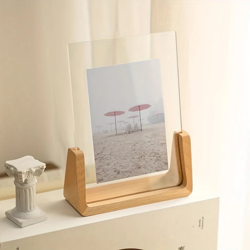 4x6 Photo Frame Slide-In Acrylic & Solid Wood Base