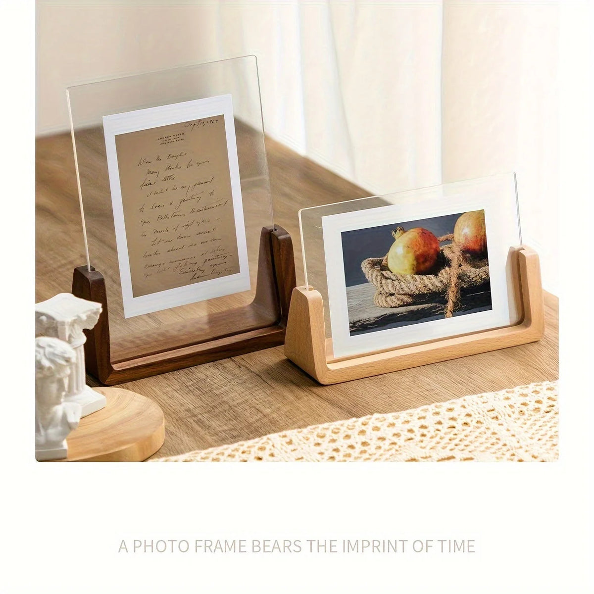 4x6 Photo Frame Slide-In Acrylic & Solid Wood Base