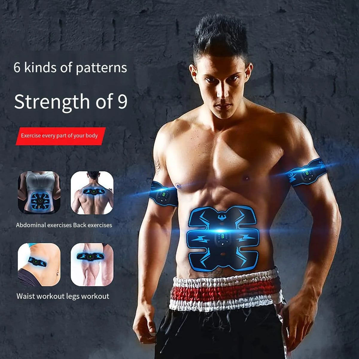Abdominal Muscle Stimulator USB-Rechargeable EMS 10 Intensity Levels