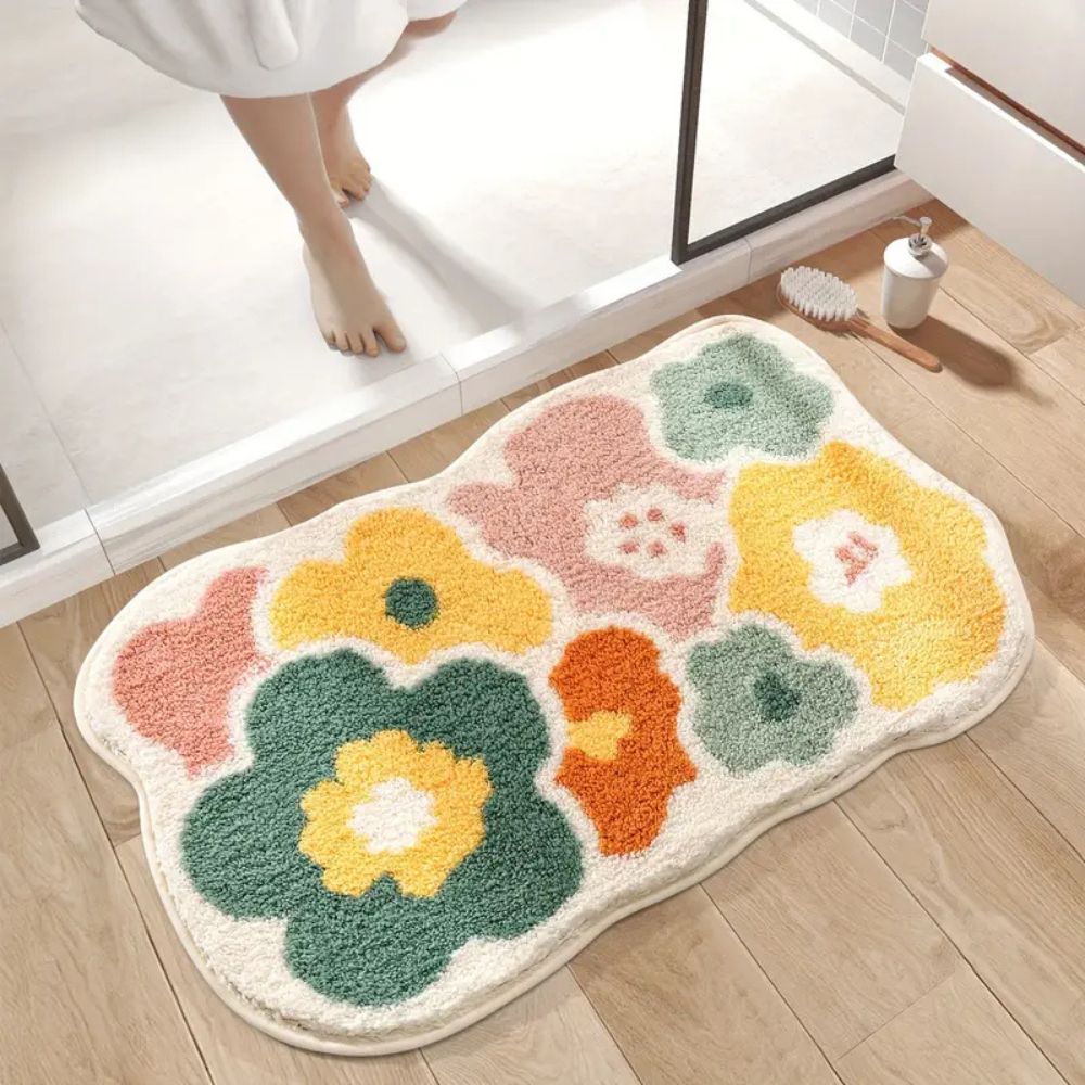 Absorbent Fast-Drying Floral Microfiber Bath Mat (Non-Slip Backing)