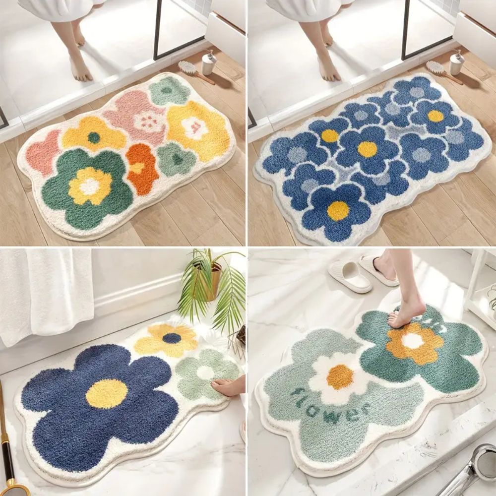 Absorbent Fast-Drying Floral Microfiber Bath Mat (Non-Slip Backing)