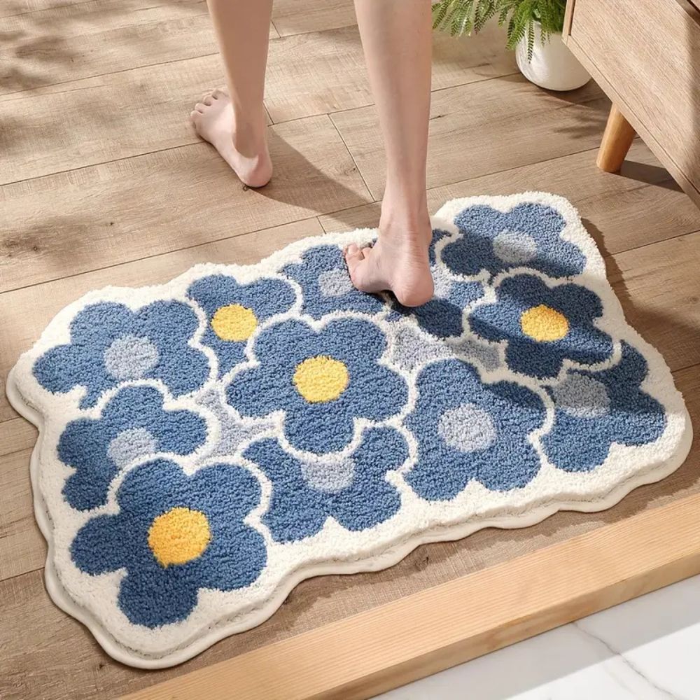 Absorbent Fast-Drying Floral Microfiber Bath Mat (Non-Slip Backing)