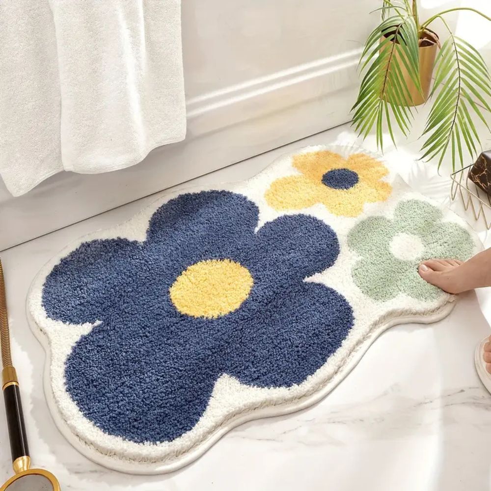 Absorbent Fast-Drying Floral Microfiber Bath Mat (Non-Slip Backing)