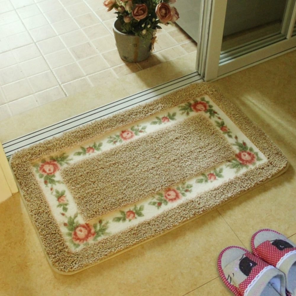 Absorbent Quick-Dry Microfiber Non-Slip Bath Mat (Floral Border)