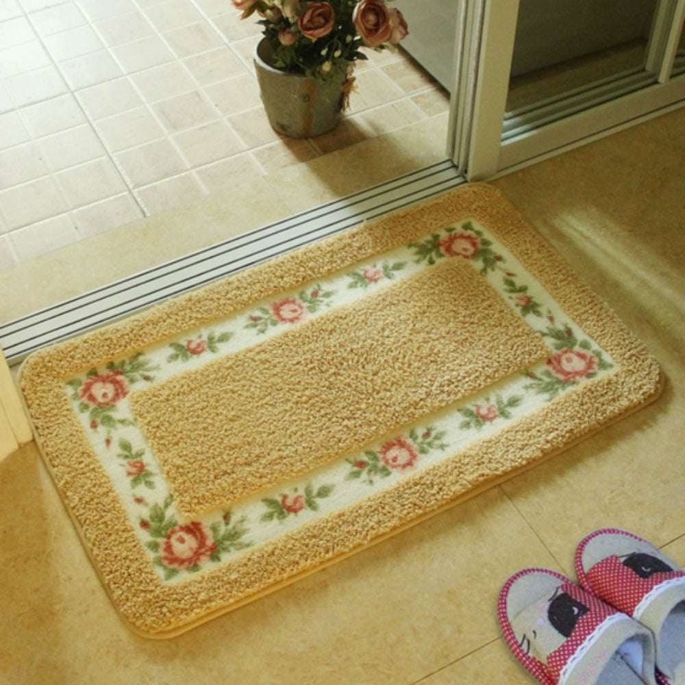 Absorbent Quick-Dry Microfiber Non-Slip Bath Mat (Floral Border)
