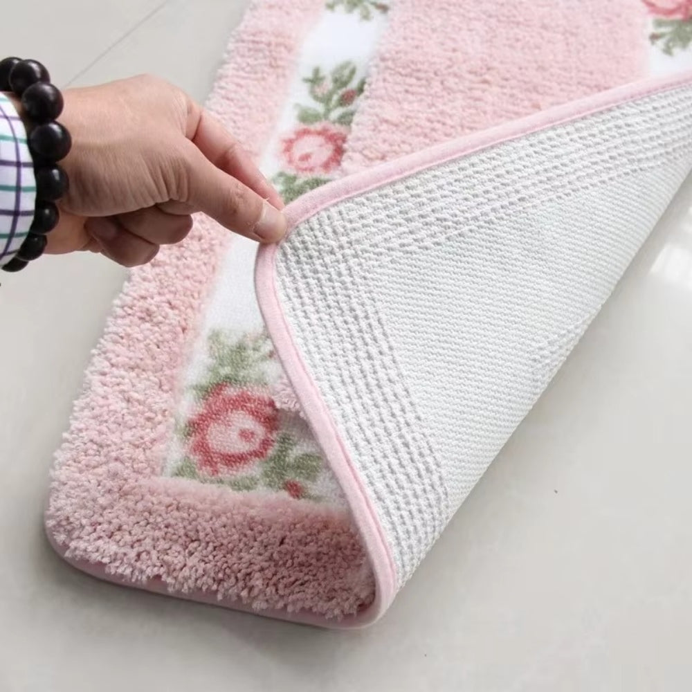 Absorbent Quick-Dry Microfiber Non-Slip Bath Mat (Floral Border)