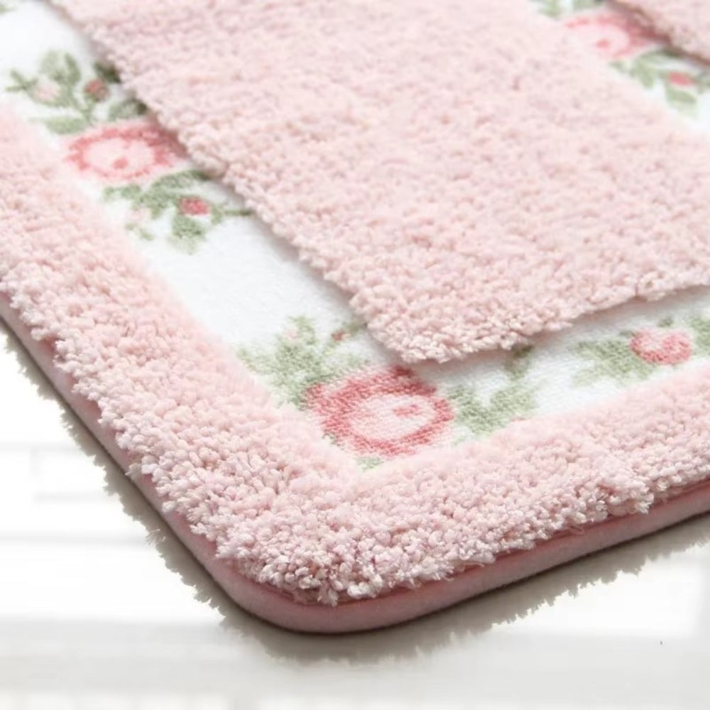 Absorbent Quick-Dry Microfiber Non-Slip Bath Mat (Floral Border)